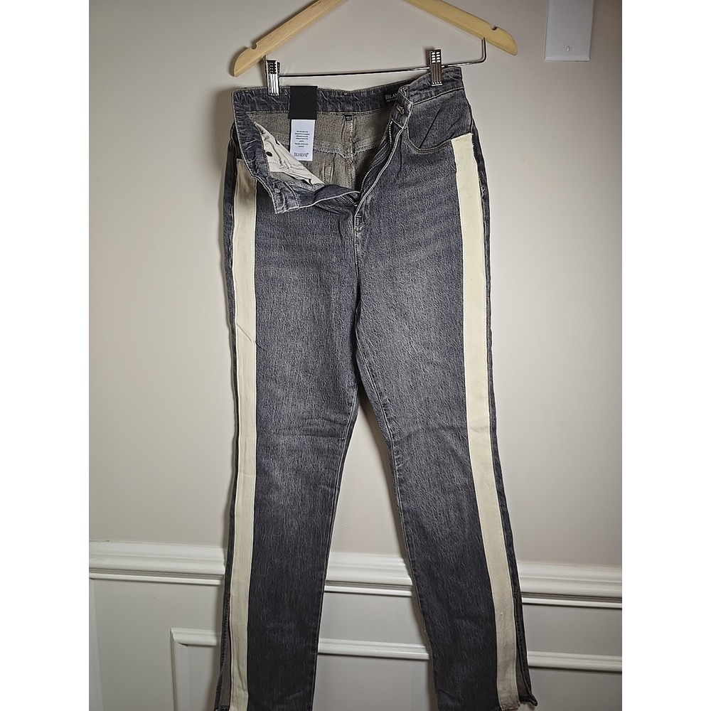Blank‎ NYC Cooper Long Slim Straight Pant Big Fan Jean Gray White Stripe Size 28 - Picture 3 of 16